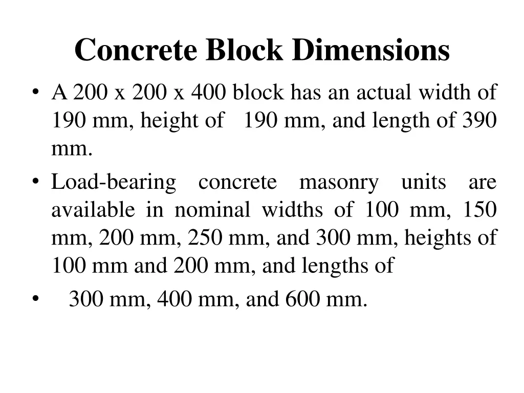 concrete block dimensions a 200 x 200 x 400 block