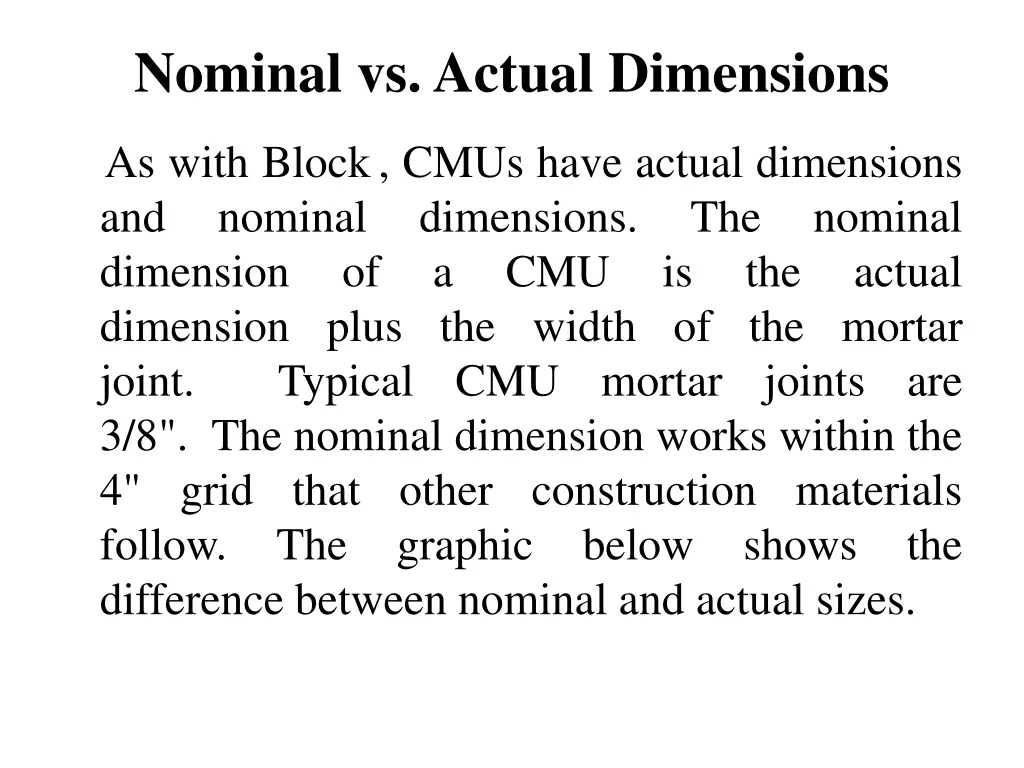 nominal vs actual dimensions