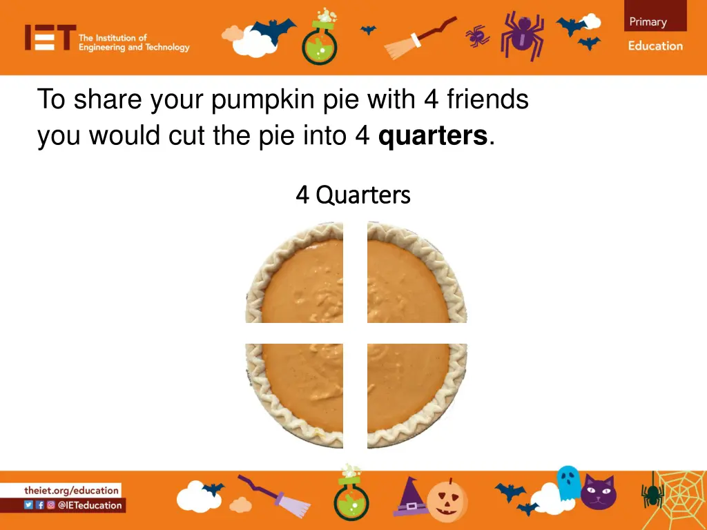 to share your pumpkin pie with 4 friends