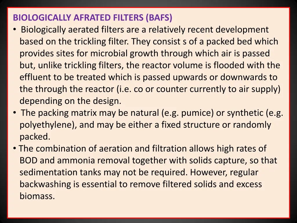 biologically afrated filters bafs biologically