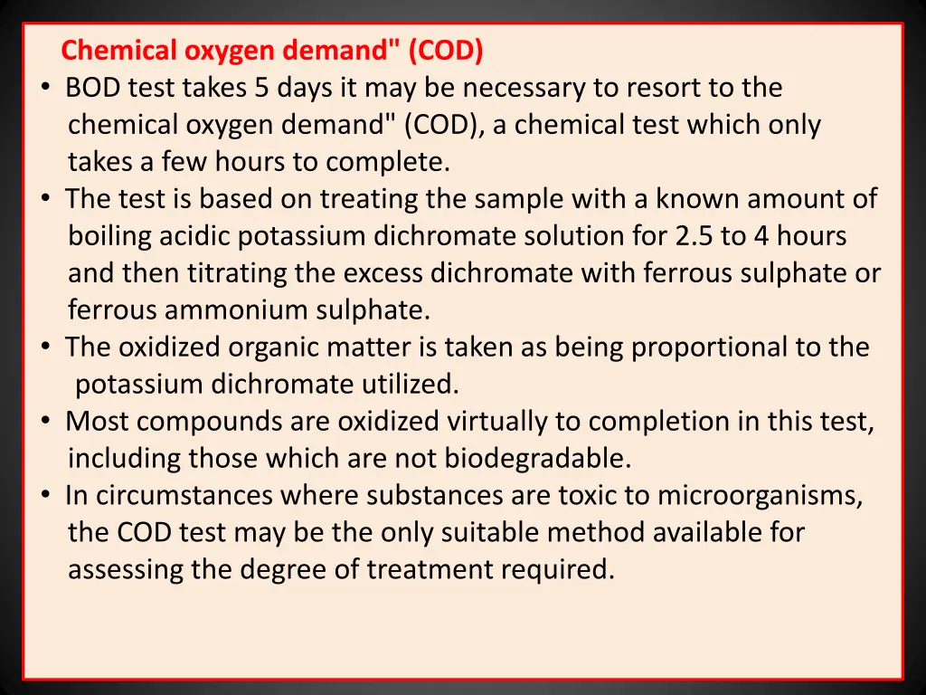 chemical oxygen demand cod bod test takes 5 days