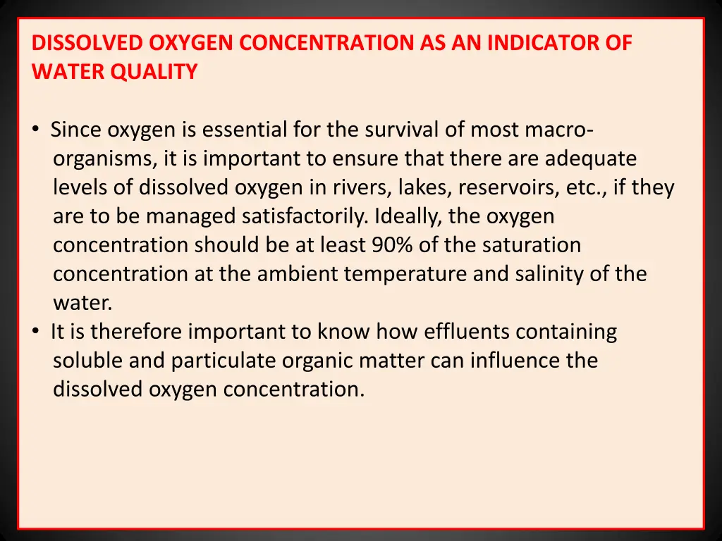 dissolved oxygen concentration as an indicator