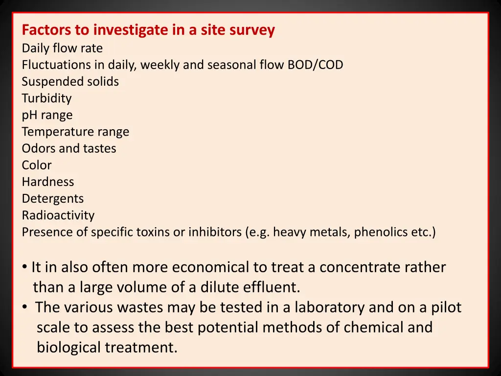 factors to investigate in a site survey daily