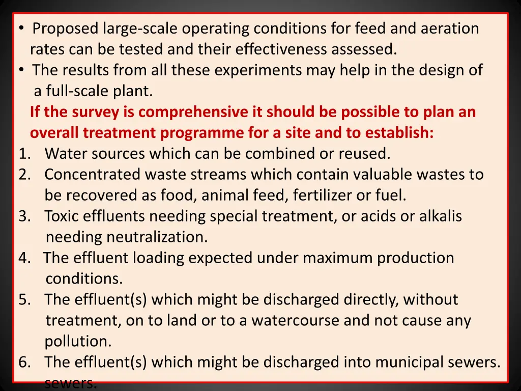 proposed large scale operating conditions