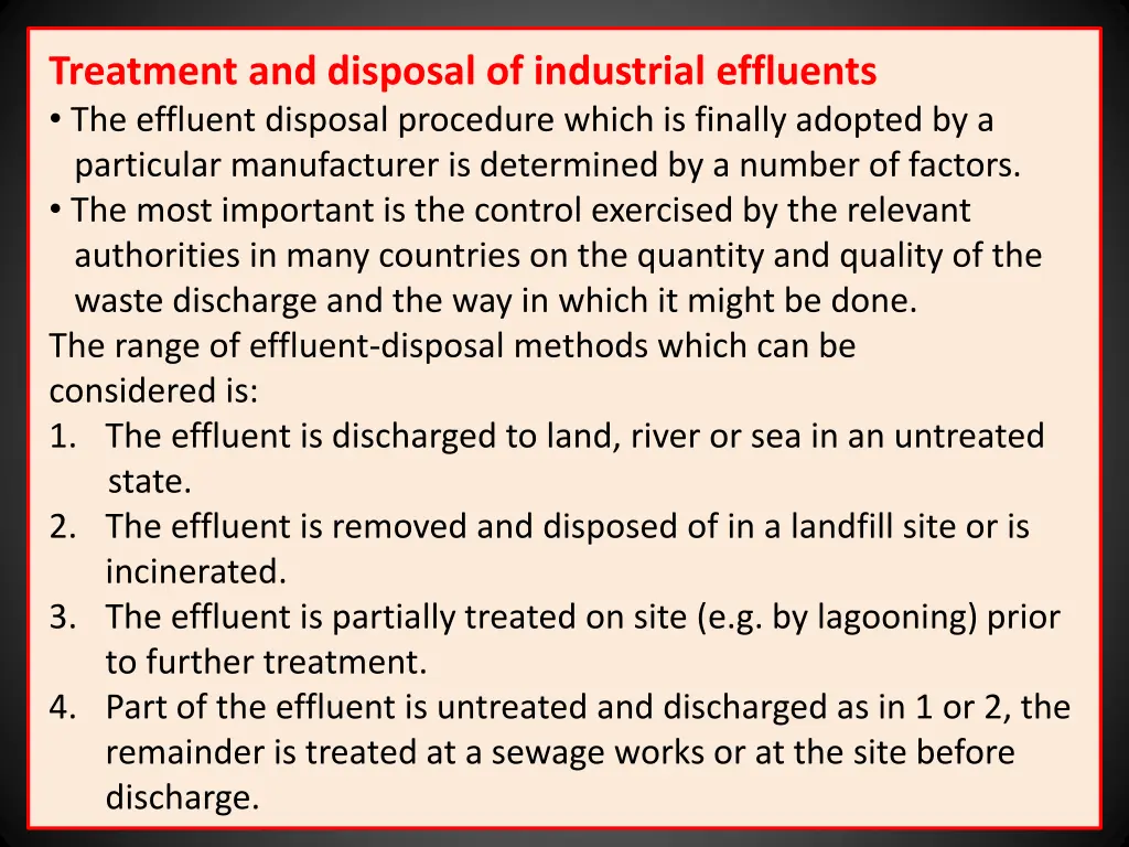 treatment and disposal of industrial effluents