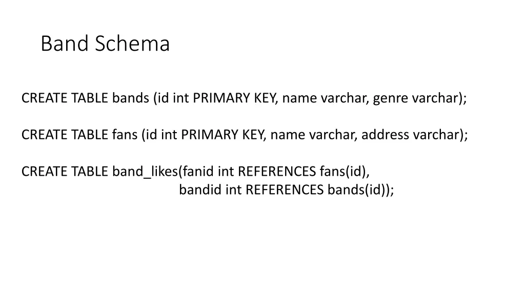 band schema