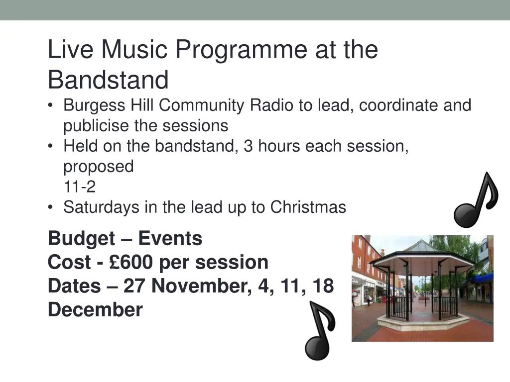 live music programme at the bandstand burgess