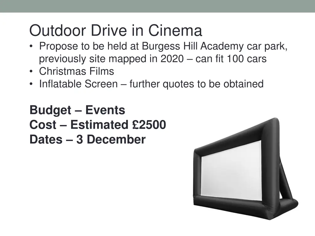 outdoor drive in cinema propose to be held