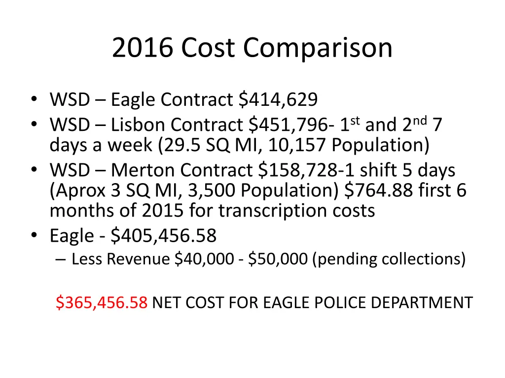 2016 cost comparison