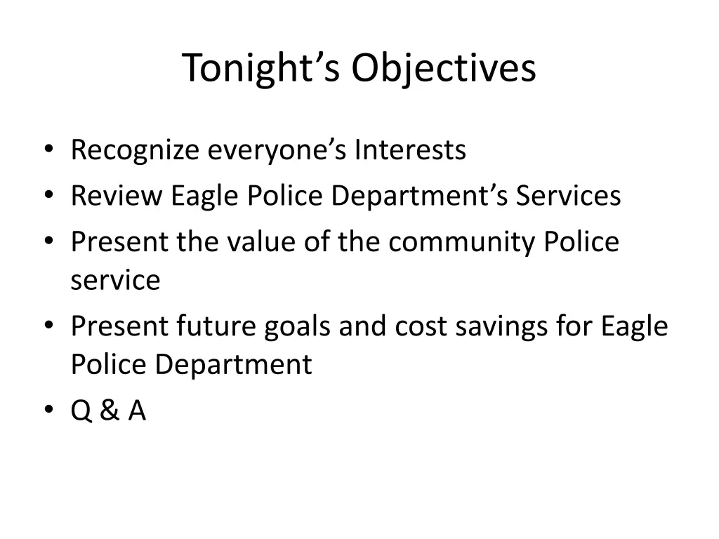 tonight s objectives