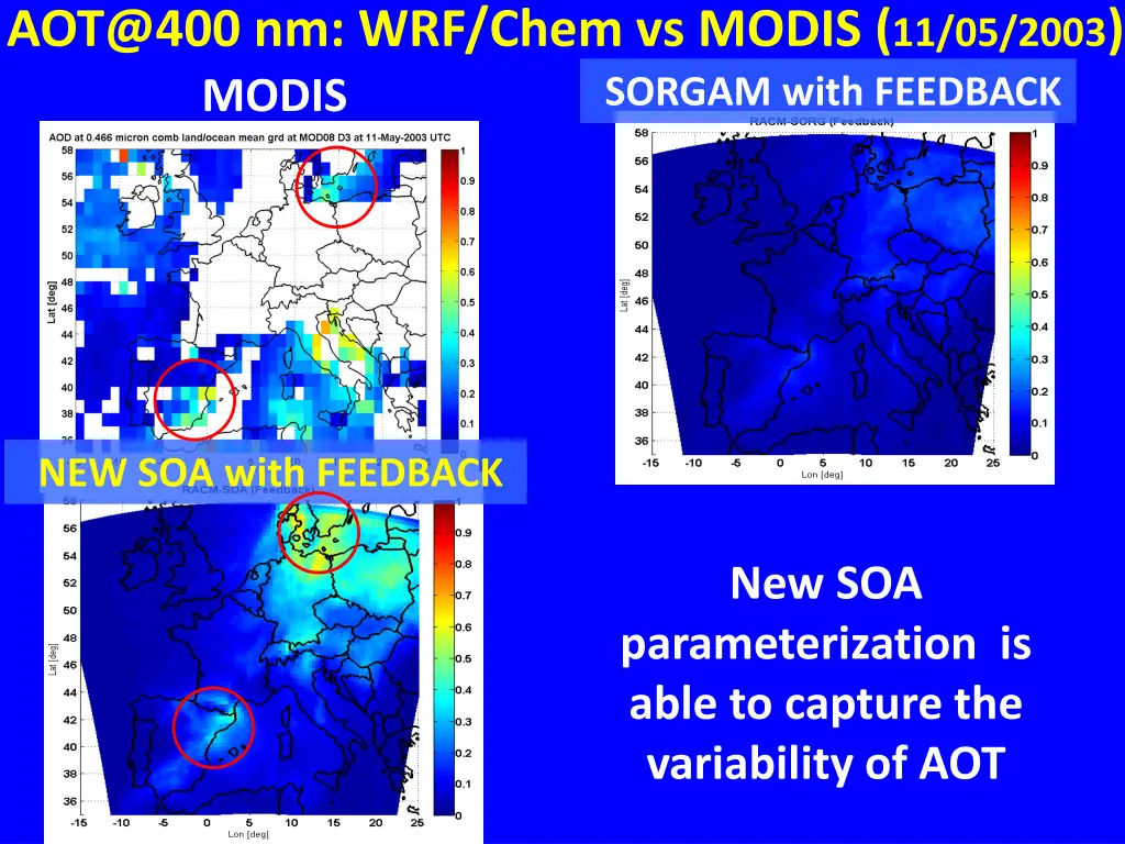 aot@400 nm wrf chem vs modis 11 05 2003 modis