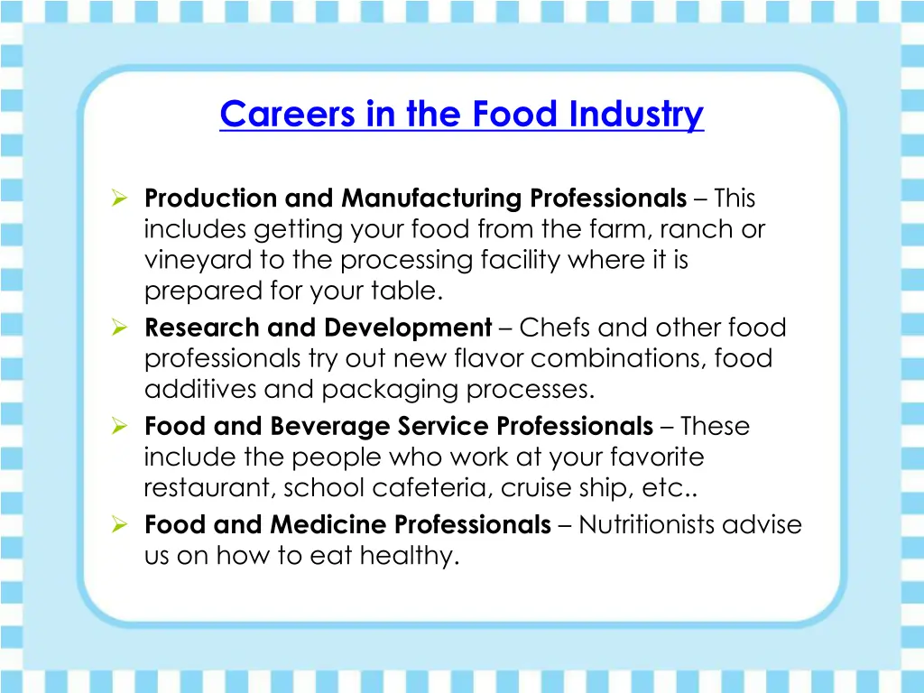 careers in the food industry