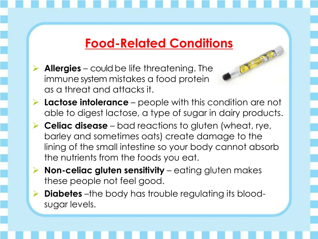 food related conditions