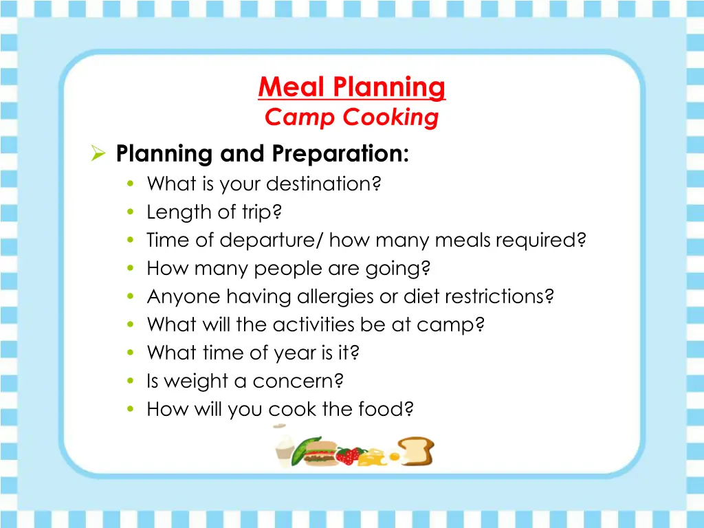 meal planning camp cooking