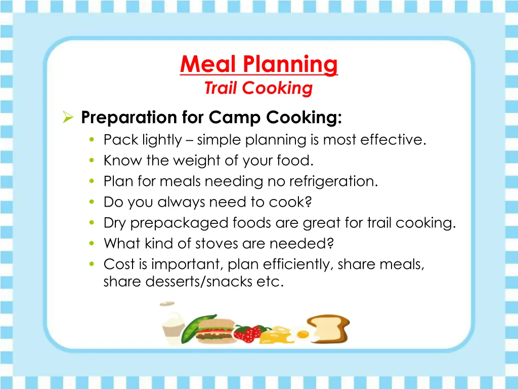 meal planning trail cooking