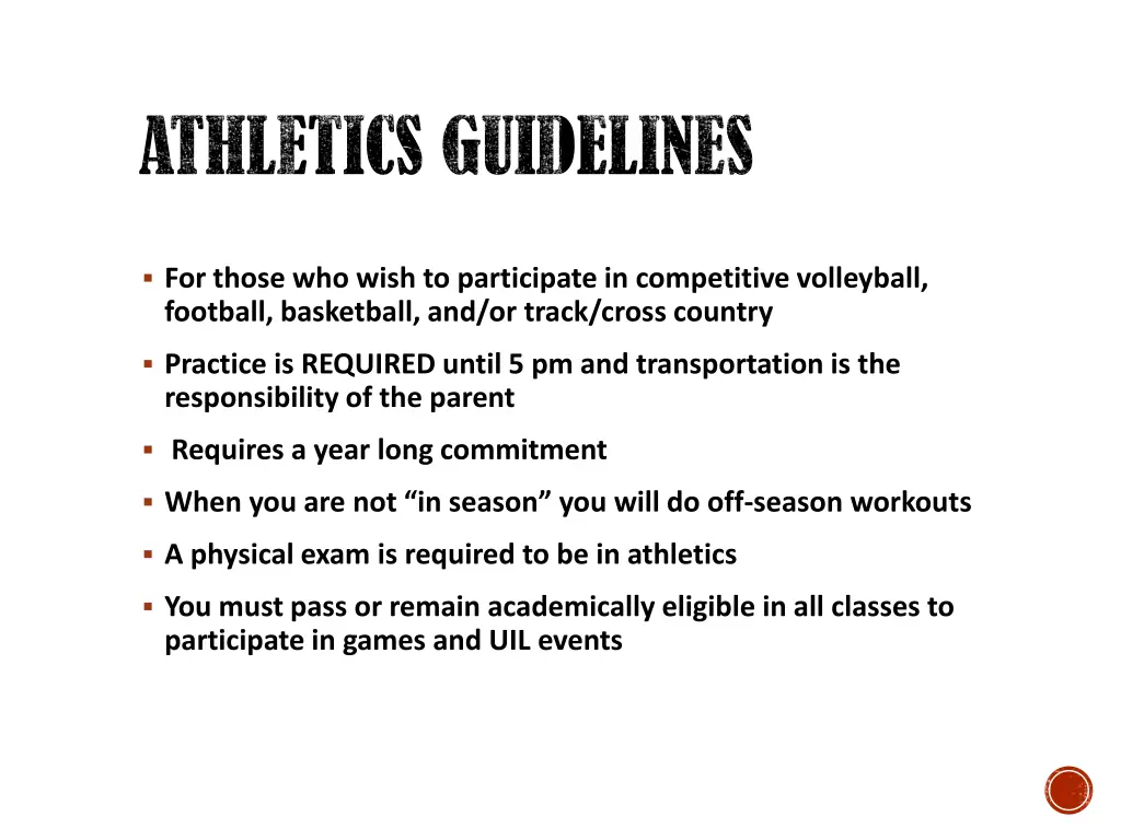 athletics guidelines