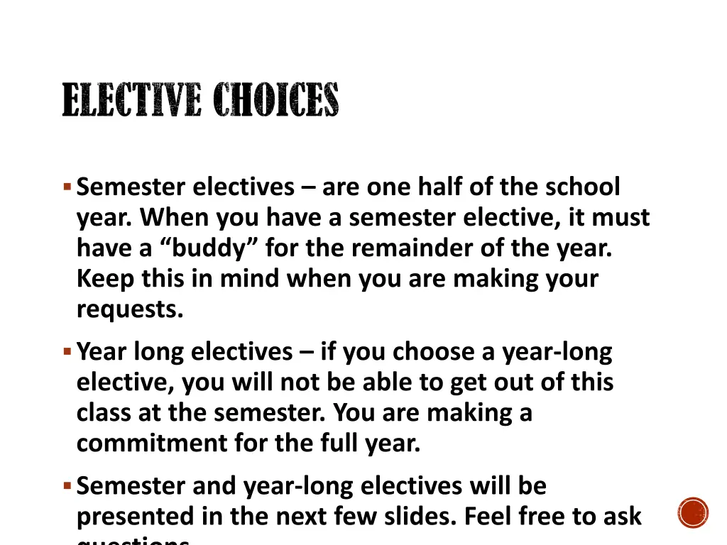 elective choices