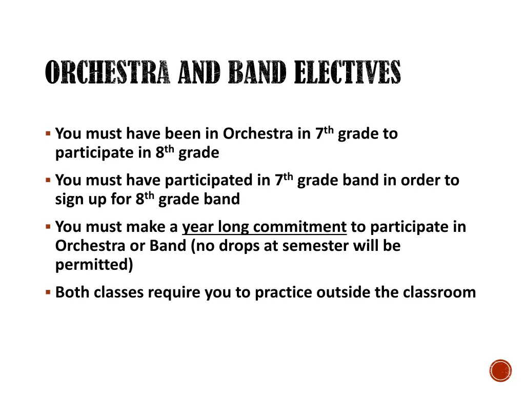 orchestra and band electives