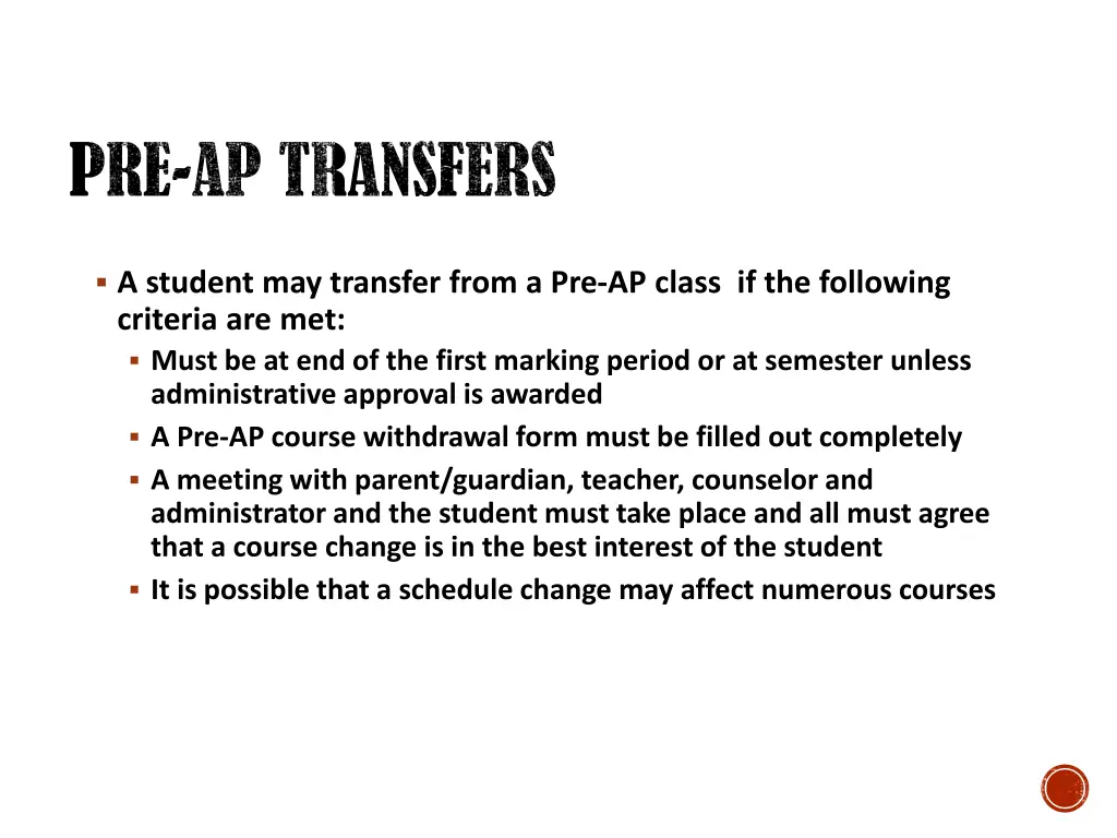 pre ap transfers