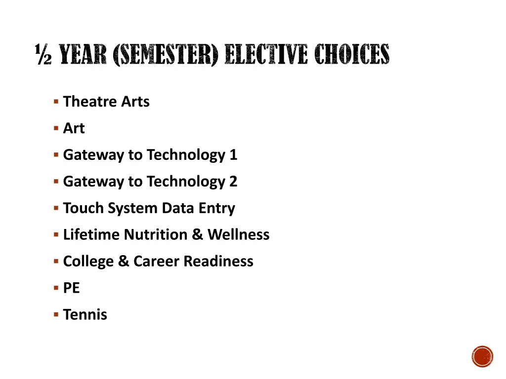 year semester elective choices