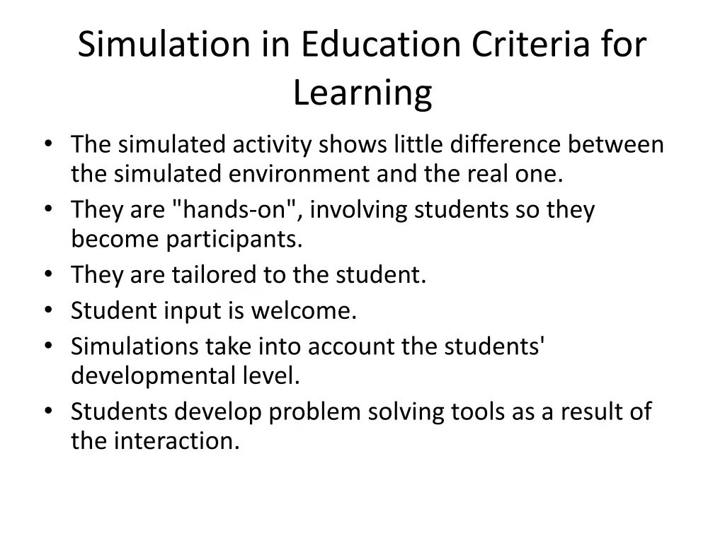 simulation in education criteria for learning