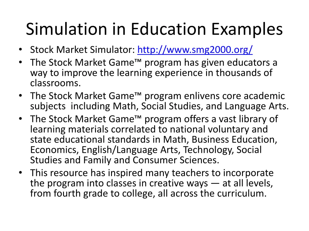 simulation in education examples stock market