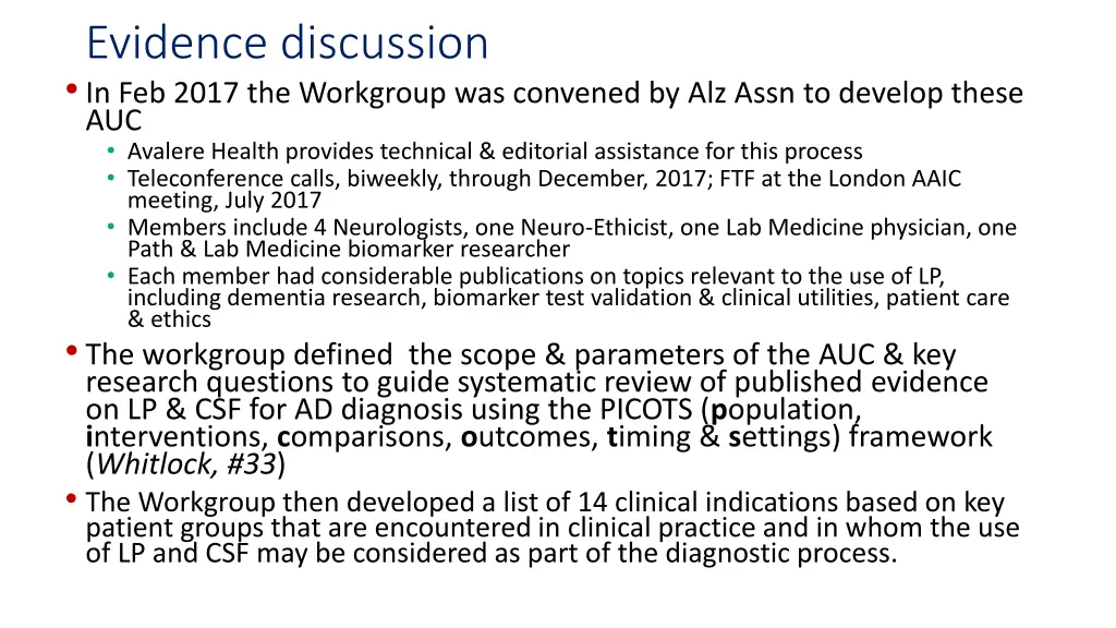 evidence discussion in feb 2017 the workgroup