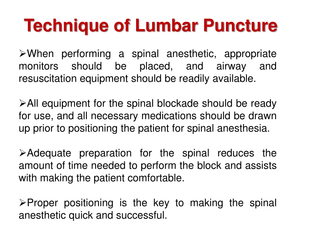 technique of lumbar puncture