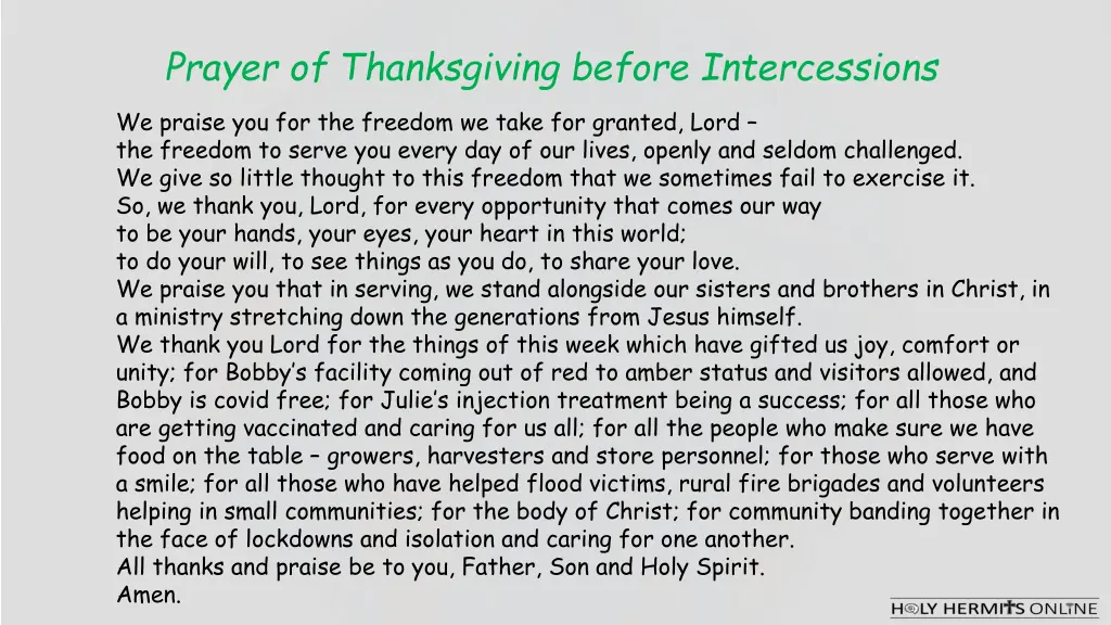 prayer of thanksgiving before intercessions