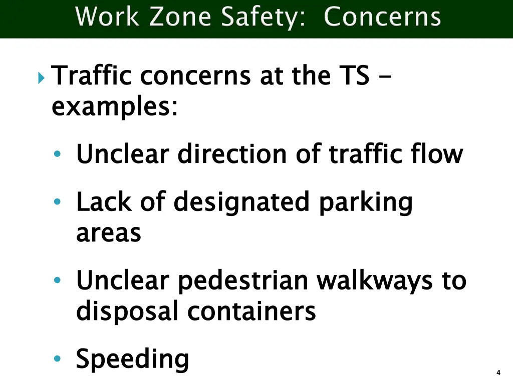 traffic concerns at the ts examples unclear