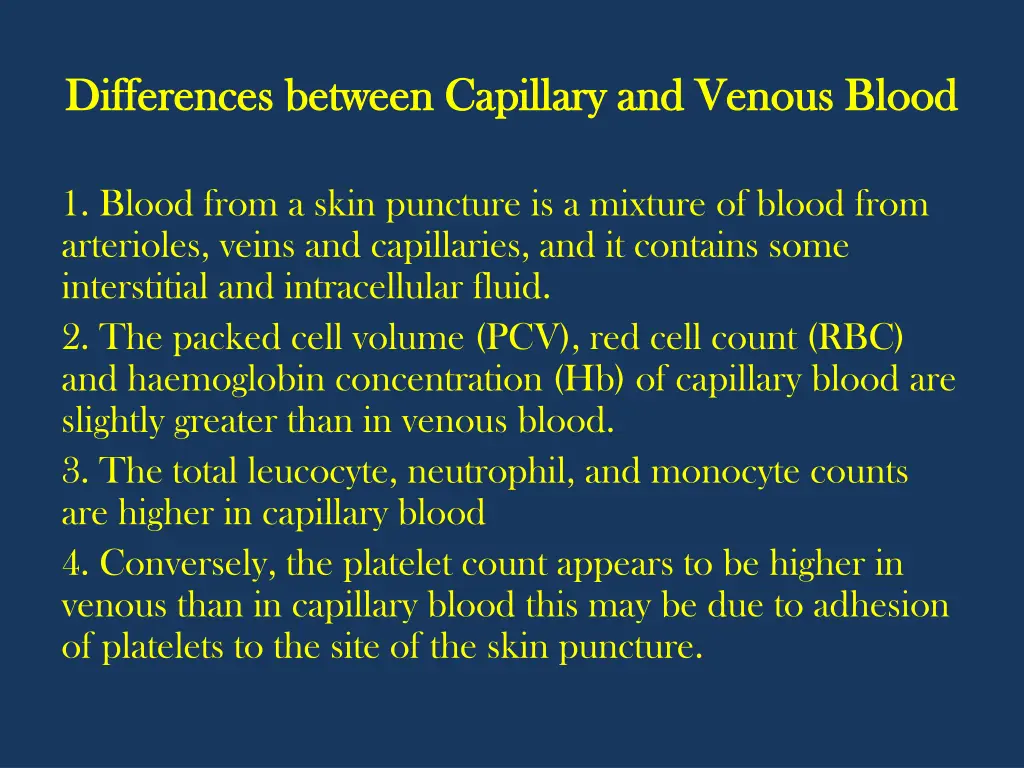 differences between capillary and venous blood