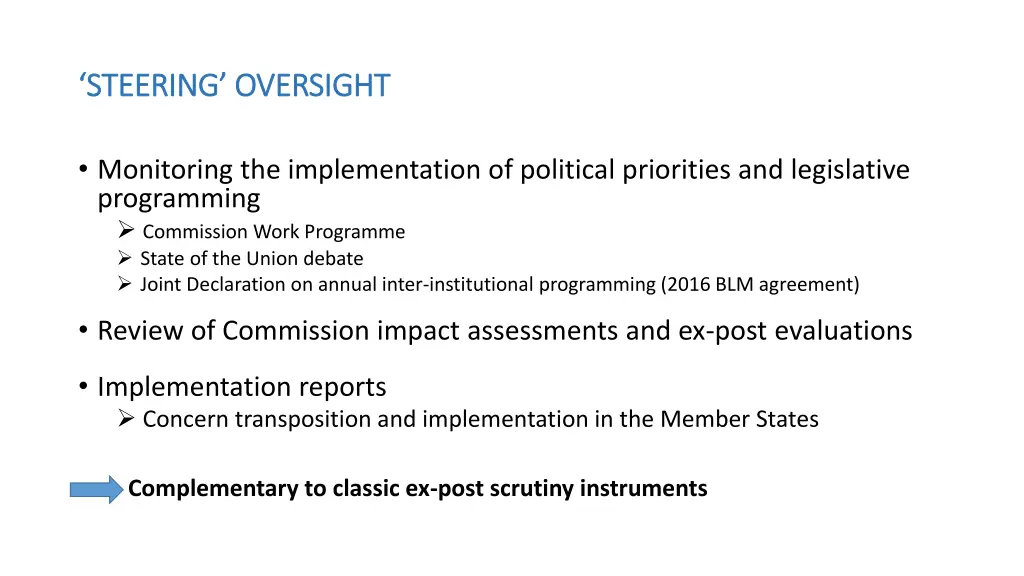 steering oversight steering oversight