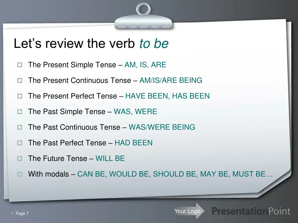 let s review the verb to be