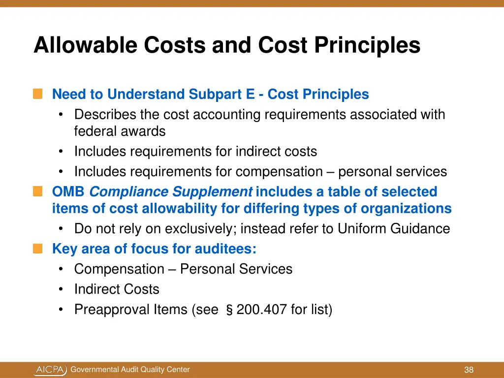 allowable costs and cost principles