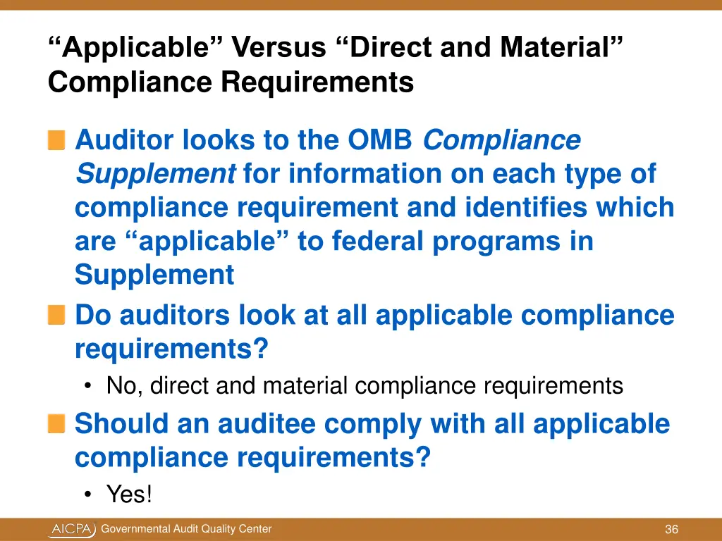 applicable versus direct and material compliance