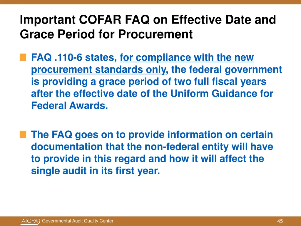 important cofar faq on effective date and grace