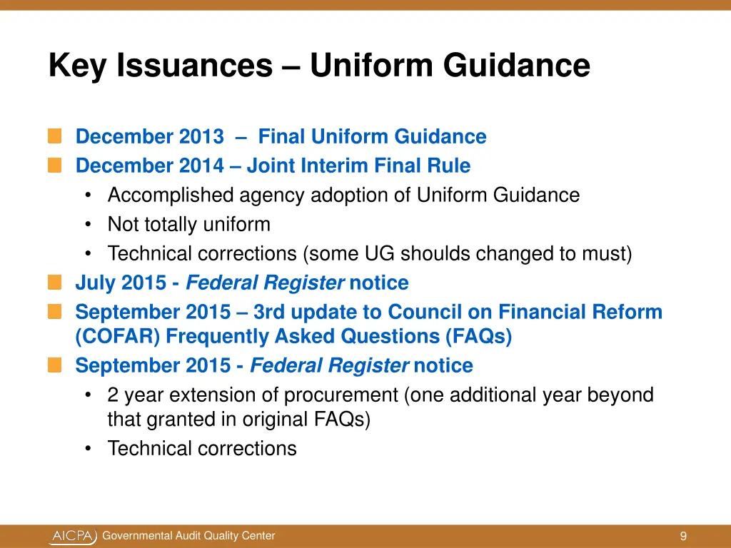 key issuances uniform guidance