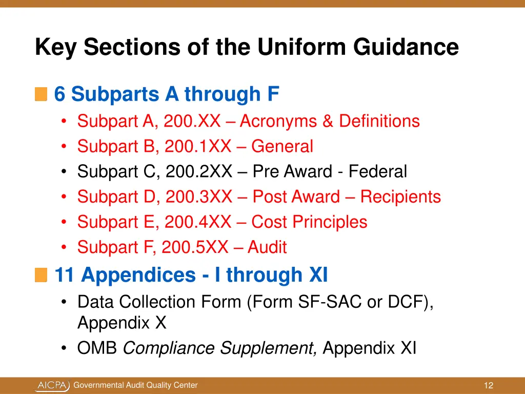 key sections of the uniform guidance