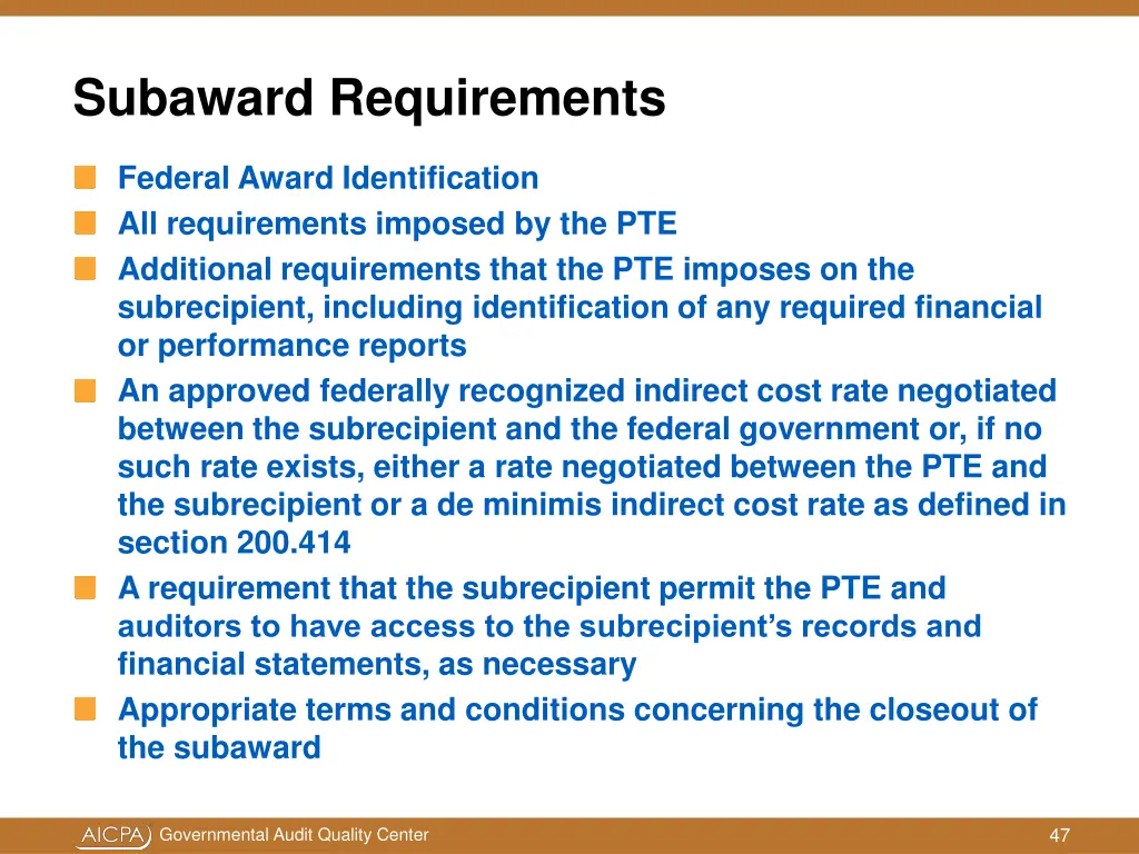 subaward requirements