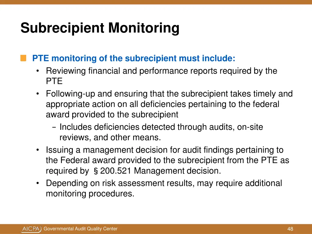 subrecipient monitoring