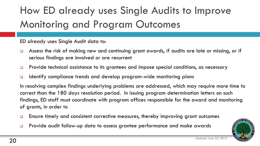 how ed already uses single audits to improve