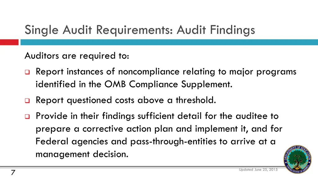 single audit requirements audit findings