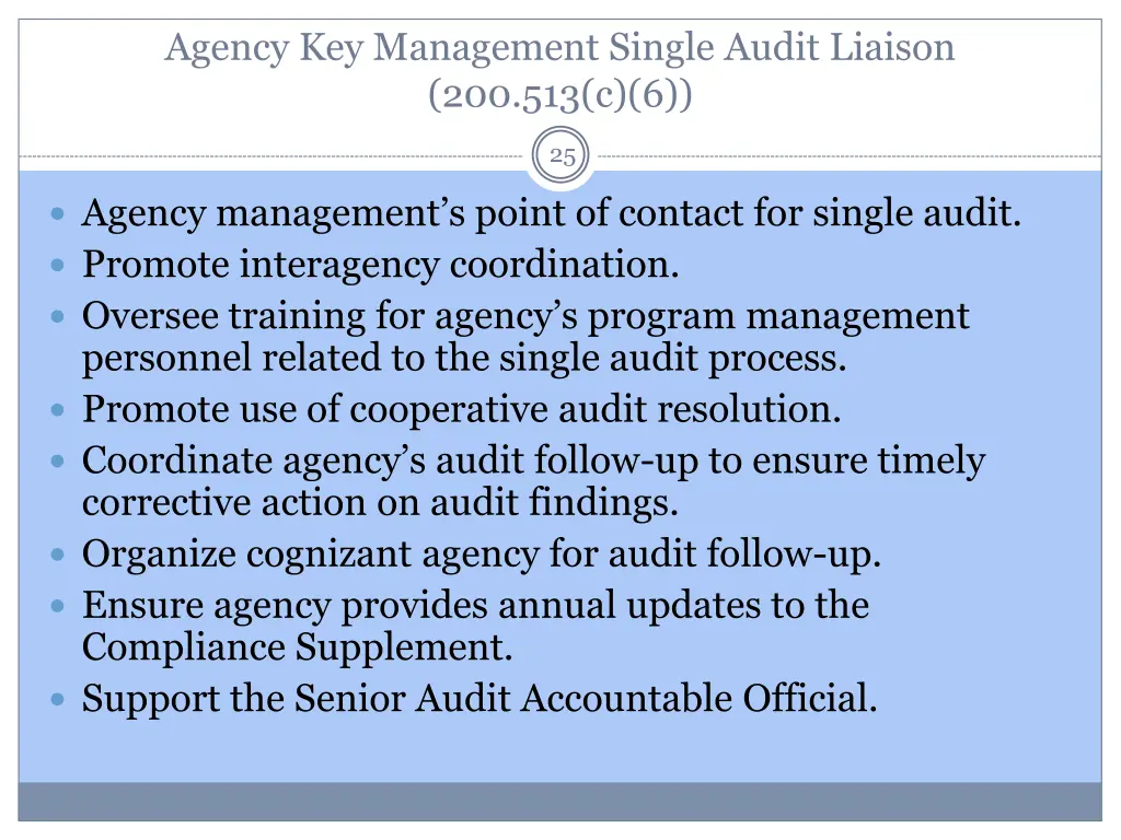 agency key management single audit liaison