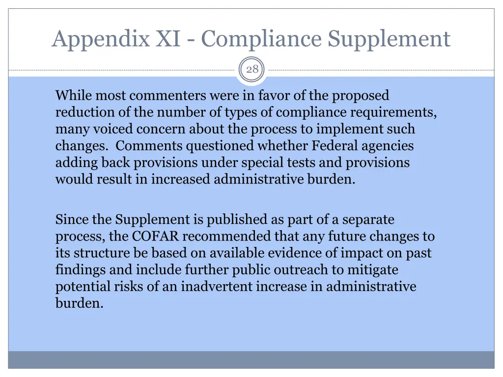 appendix xi compliance supplement