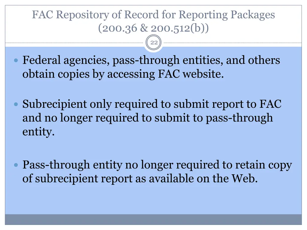 fac repository of record for reporting packages