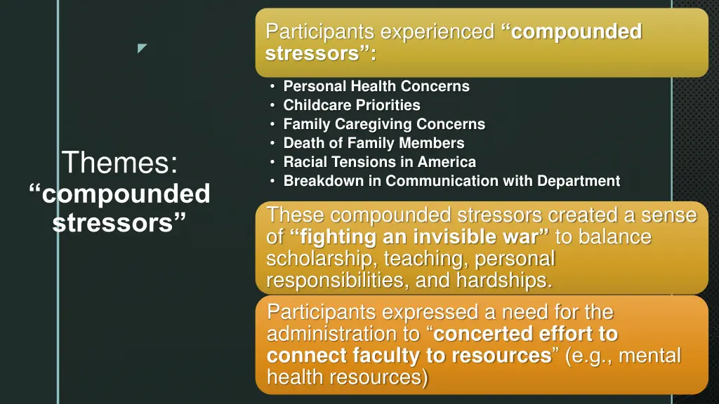 participants experienced compounded stressors