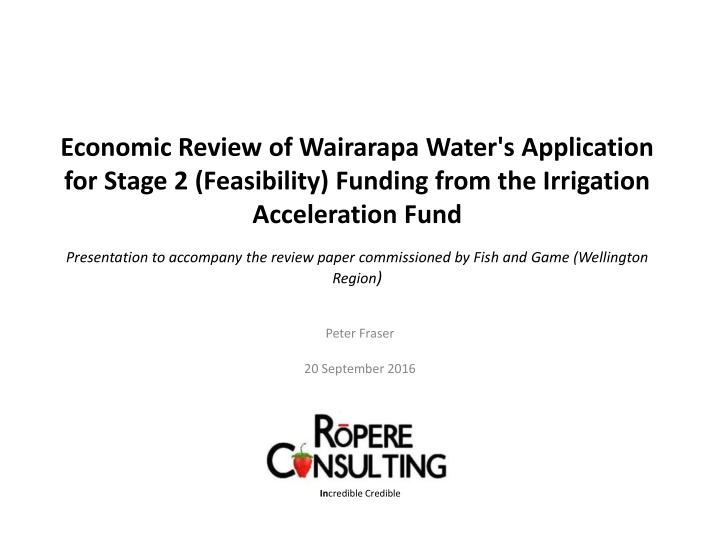 economic review of wairarapa water s application