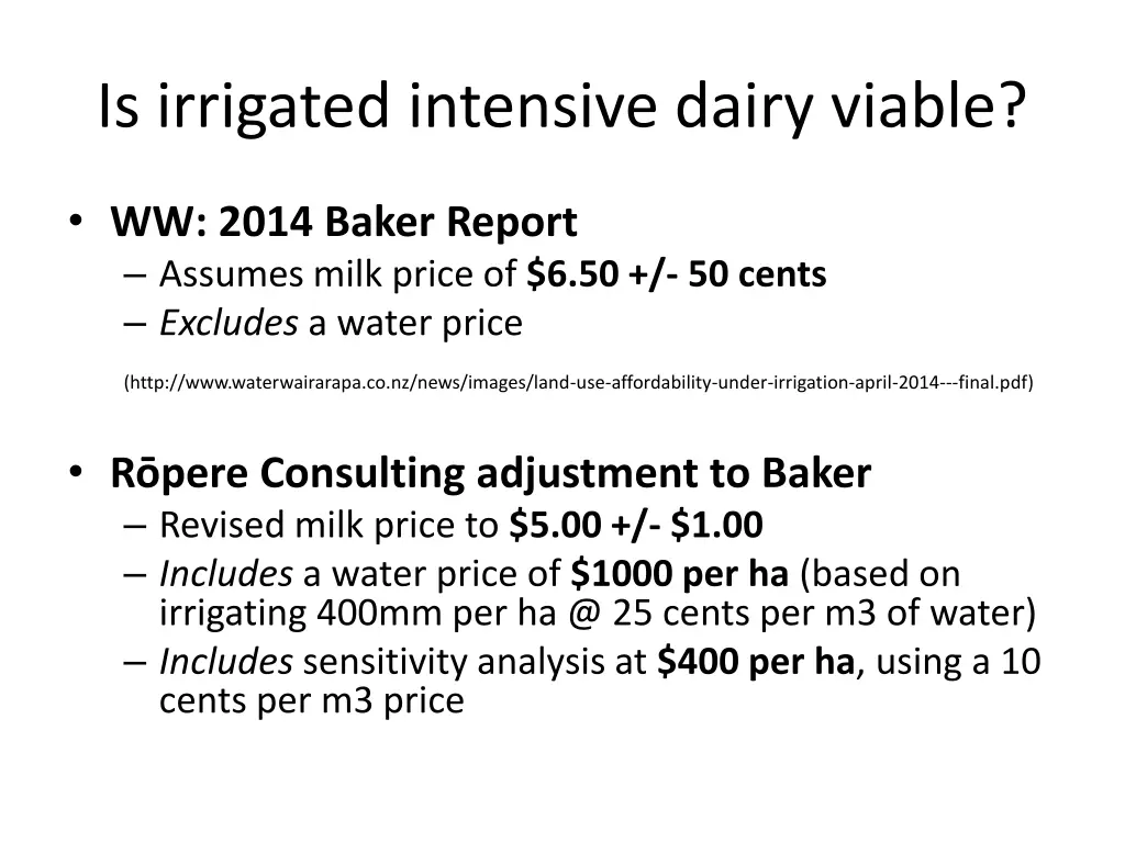 is irrigated intensive dairy viable