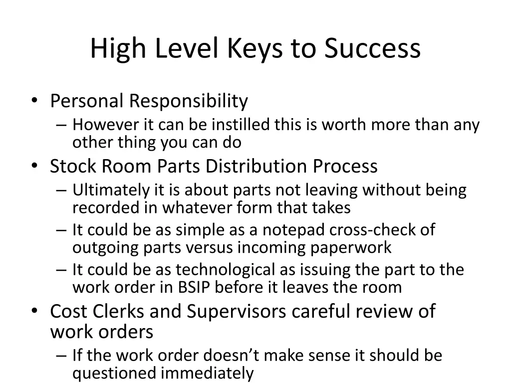 high level keys to success