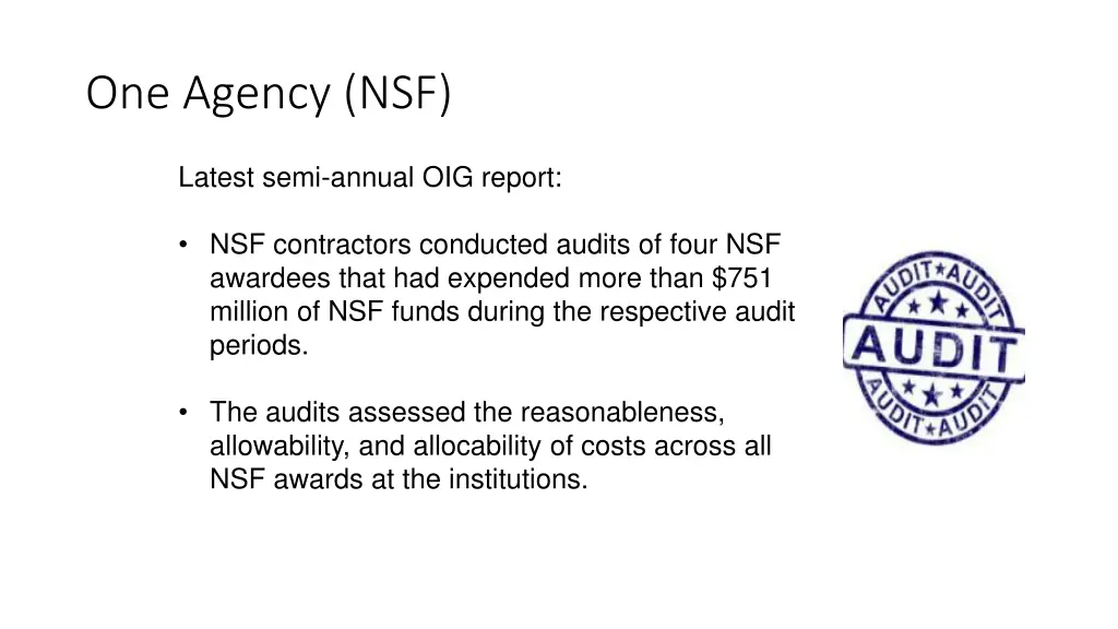 one agency nsf